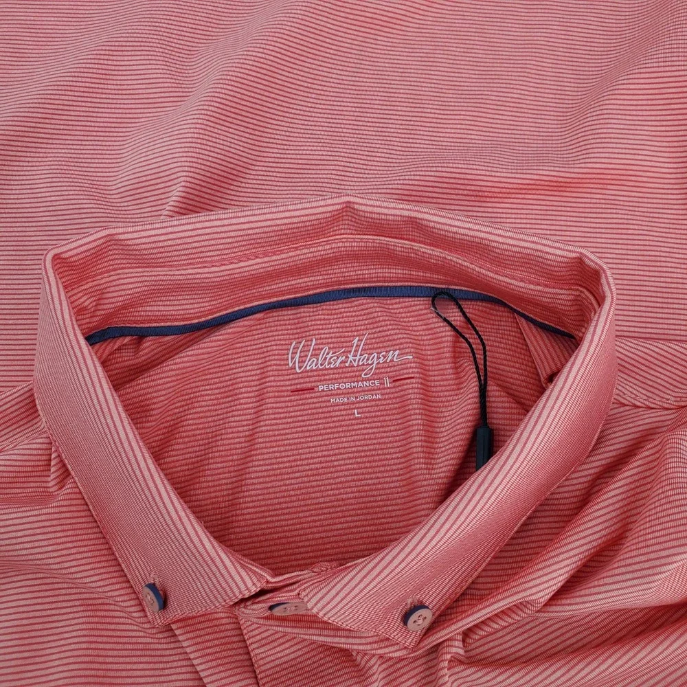Walter Hagen P11 Championship Stripe Golf Polo Shirt‎ Stretch Pink Peach Mens L